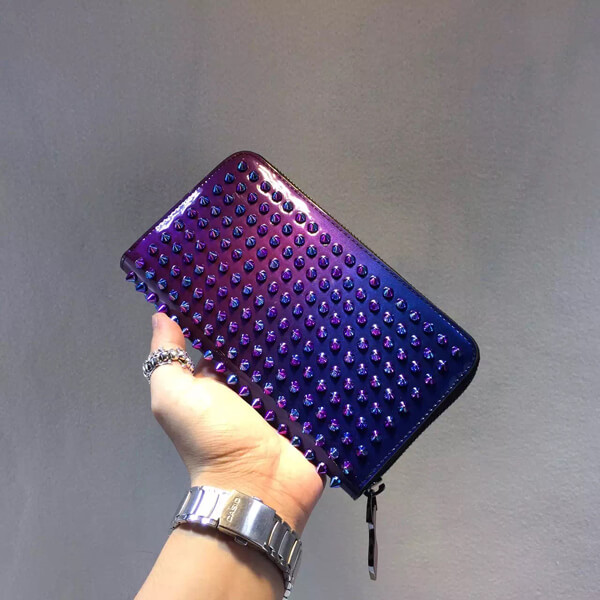Christian Louboutin クリスチャン ルブタンコピー 15AW スタッズ長財布 ラウンドジップ SCARABE グラデーション ROSE-DIGIT/GD RED-BLUE 